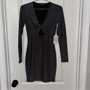 Boutique Black and Grey Glitter Stretchy Dress Size Small
